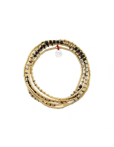 Collier et Bracelet 6 tours ANDY Gold 6 - Black soldes