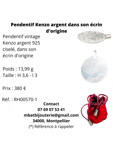 Pendentif argent 925 KENZO dans son écrin d'origine Venez acheter