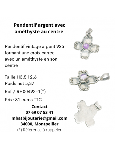 Pendentif argent avec améthyste au centre Voir les baskets