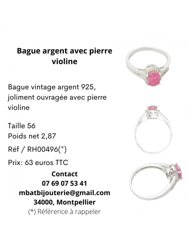 Bague argent avec pierre violine en stock