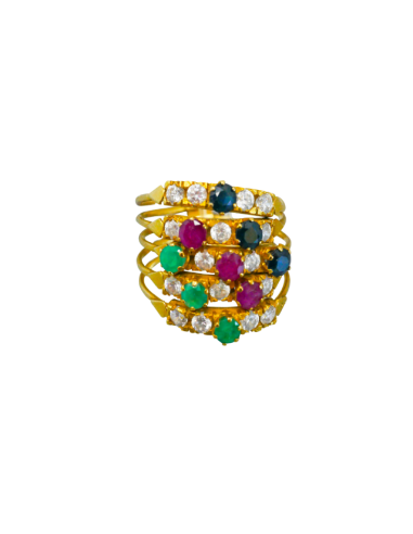 Bague or jaune 750, 5 anneaux ornés d'une mosaïque de 16 diamants À commander