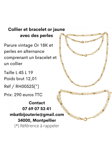 Collier et bracelet or jaune 750 avec des perles Les magasins à Paris