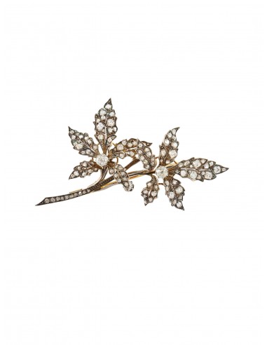 BROCHE VINTAGE "FEUILLAGE" OR, VERMEIL & DIAMANTS votre